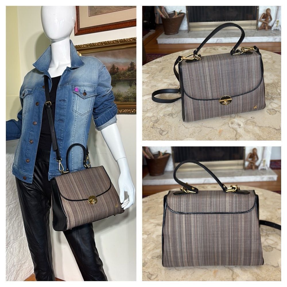 AL PRIMO Italy Leather & Woven Convertible Satchel Crossbody Vintage Handbag